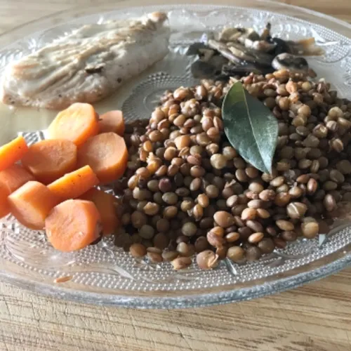 Escalope de dinde accompagné de lentilles-carottes