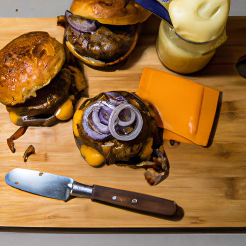 Burgers de boeuf aux oignons caramélisés et cheddar recipe