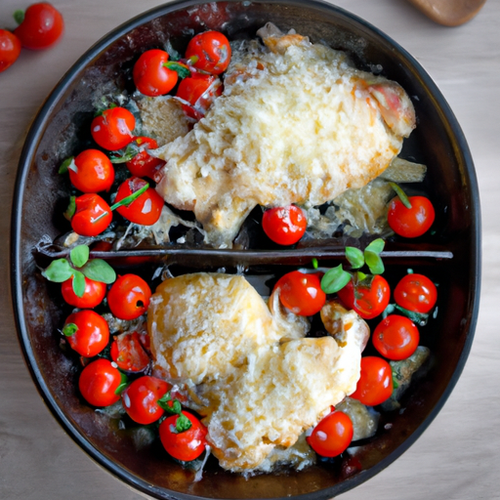 Poulet au parmesan et tomates cerises rôties