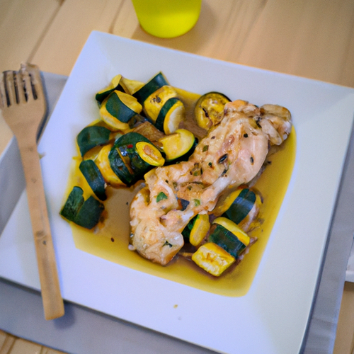 Poulet à la moutarde et au miel avec courgettes rôties