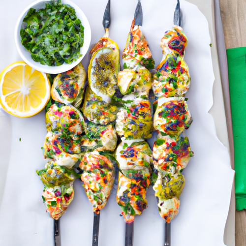 Brochettes de poulet mariné au citron vert et herbes