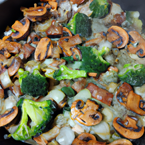 Poêlée de brocolis, champignons et oignons