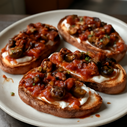 Crostini Siciliani aux Aubergines et Ricotta