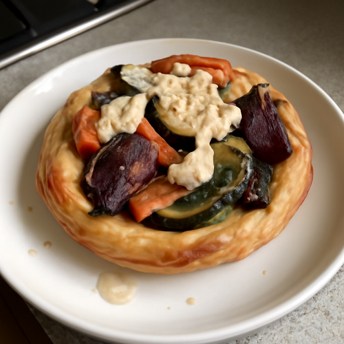 Tartelette de légumes rôtis au tahini