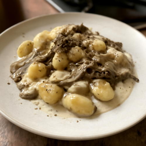 Gnocchi à la crème de pleurotes et truffe