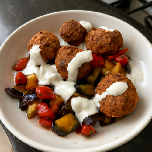 Bouchées de falafel aux légumes grillés