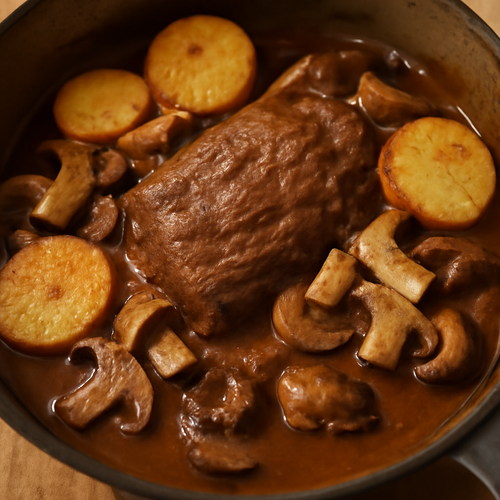 Boeuf à la mode aux cèpes et pommes de terre