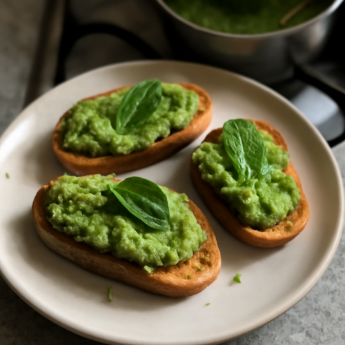 Crostini de purée de pois et menthe